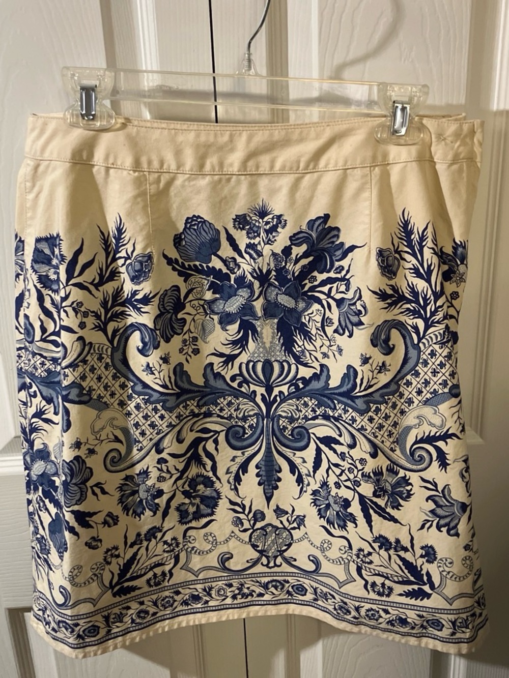 Blue Floral Print Cream Skirt